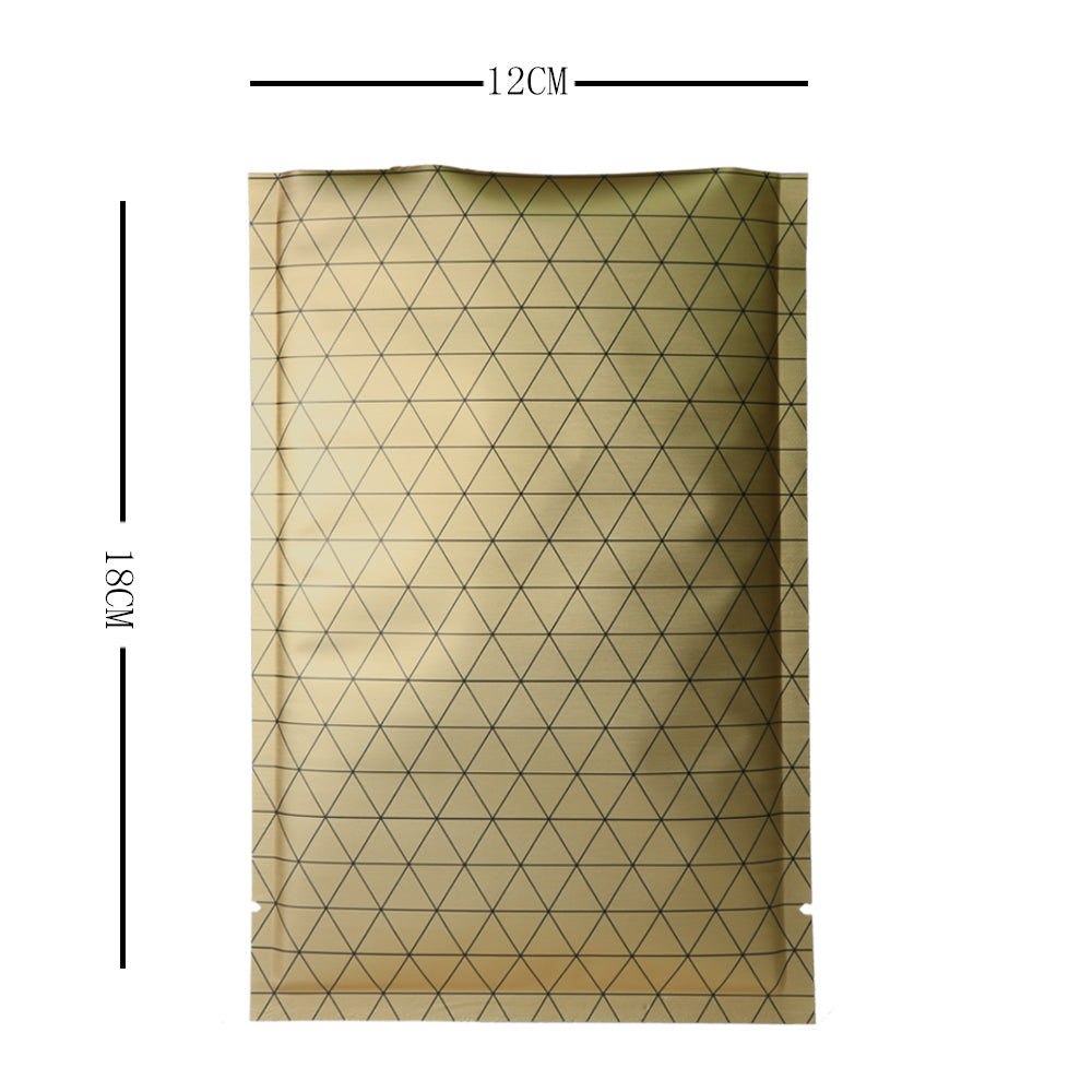 100x Open Top Bags Flat Pouch Mylar Type Heat Sealant Golden with Black Pattern