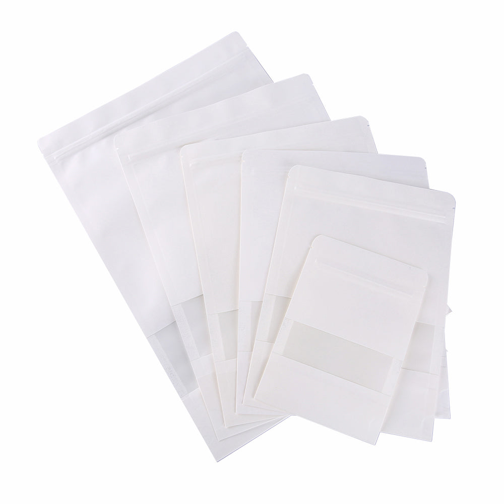White Strong Grip Seal Gusset Craft Paper Bags Smell Free with Clear Window
