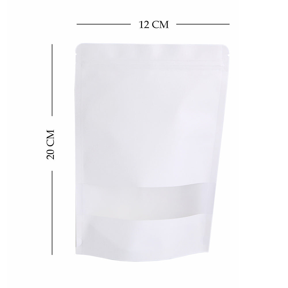 White Strong Grip Seal Gusset Craft Paper Bags Smell Free with Clear Window