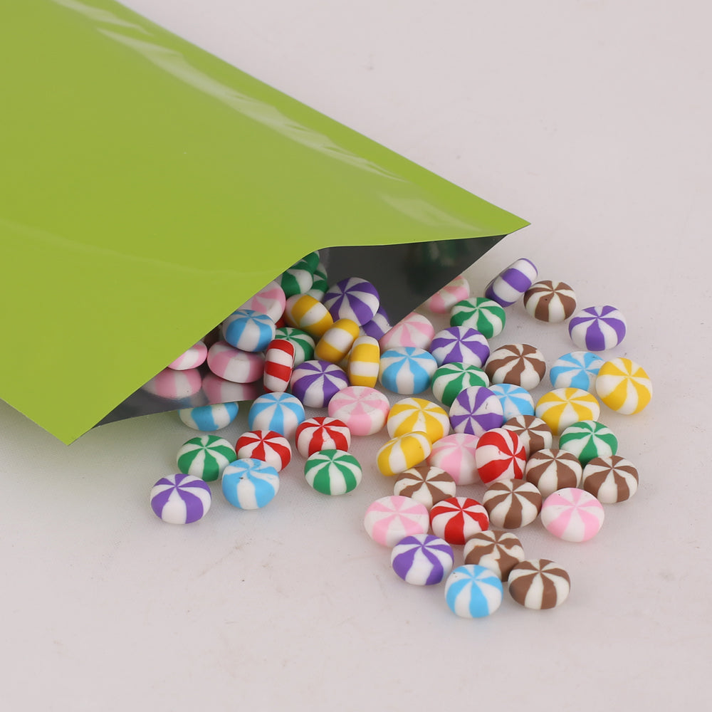 100x Green Silver Foil Glossy Mylar Heat Sealant Bags Open Top Flat Pouch Pack