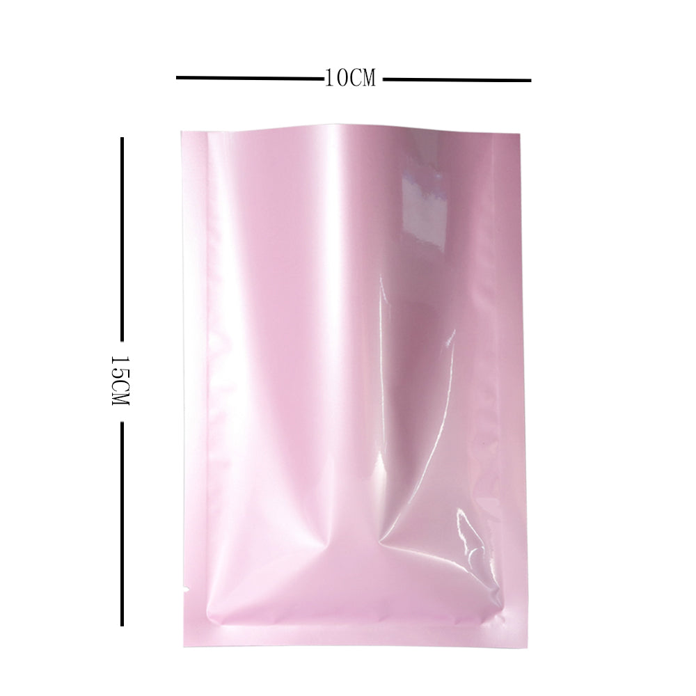 100x Gloss Pink Open Top Mylar Bags Flat Pouch 3 Side Seal Heatseal BPA Free