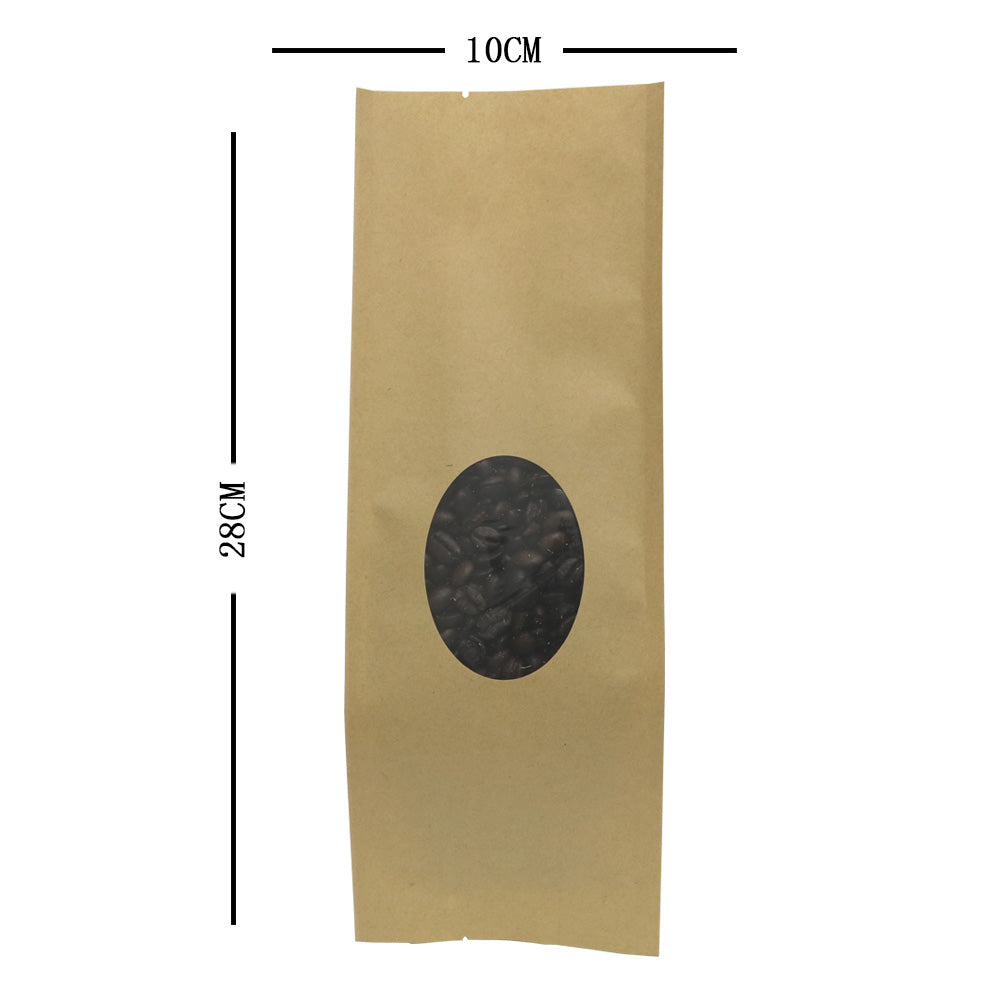 100x Open Top Food Bags Gusset Pouch Brown Craft Paper Clear Window Heat Seal