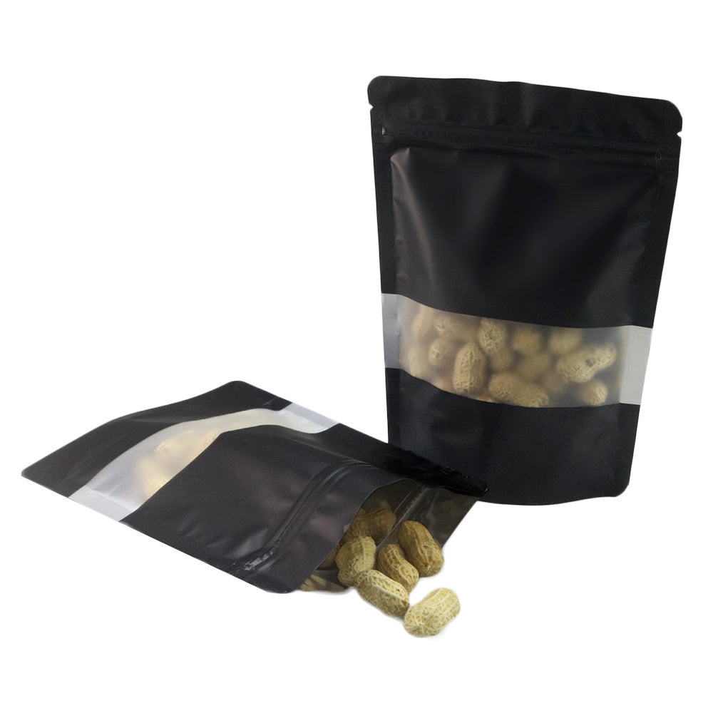 Food Bags Gussett Base Gripseal Pouch Black Small Clear Window For Food Packing
