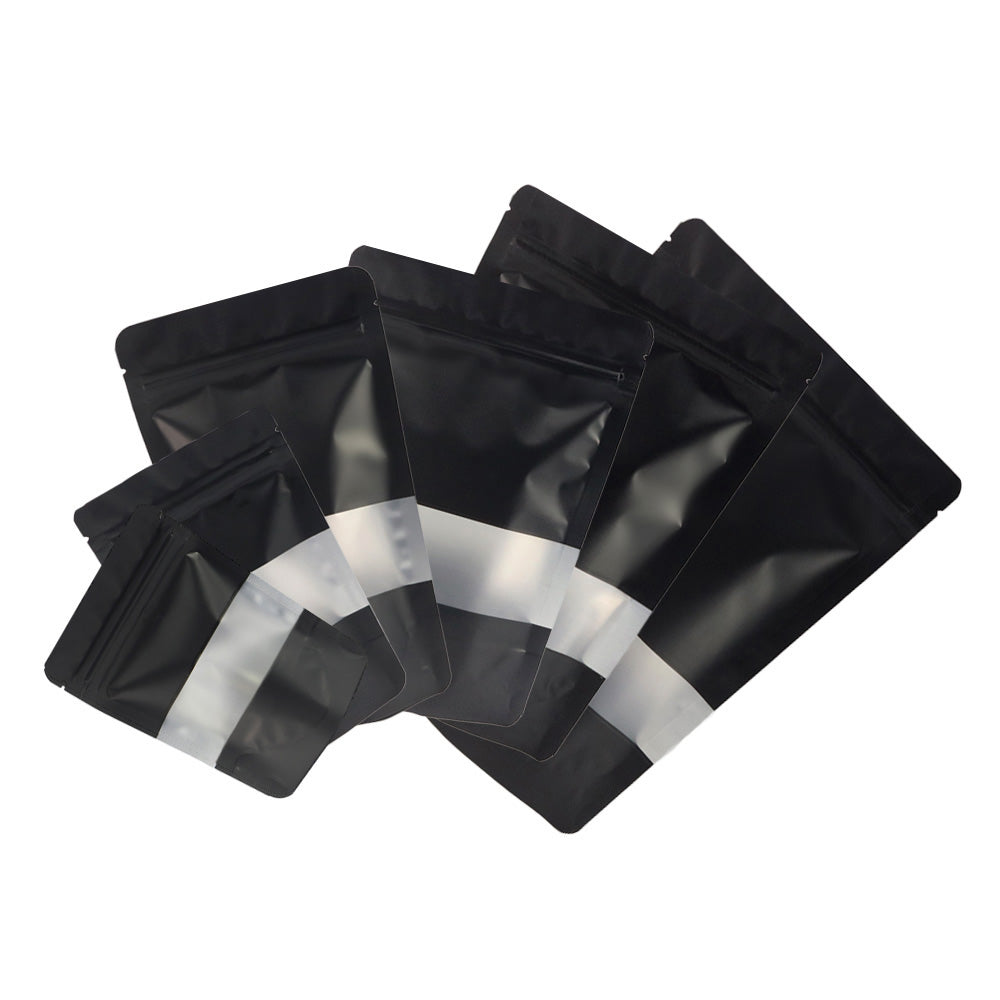 Food Bags Gussett Base Gripseal Pouch Black Small Clear Window For Food Packing