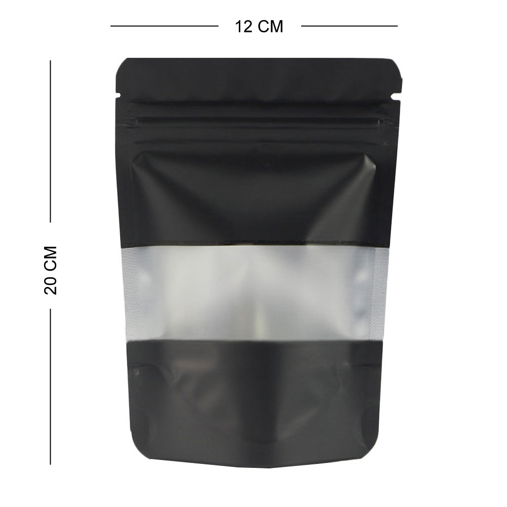 Food Bags Gussett Base Gripseal Pouch Black Small Clear Window For Food Packing