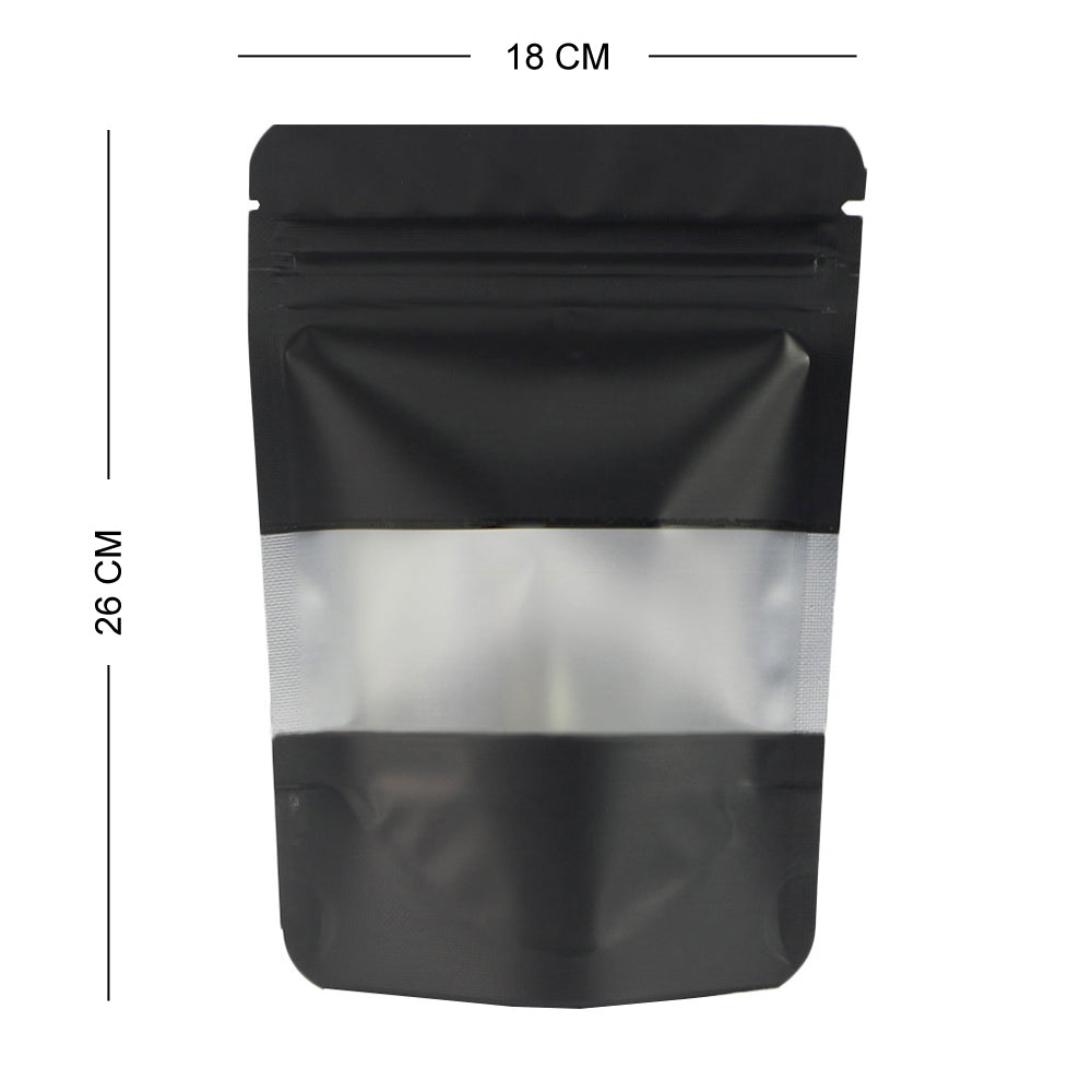Food Bags Gussett Base Gripseal Pouch Black Small Clear Window For Food Packing