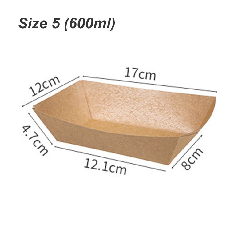 Kraft Paper Boat Tray Biodegradable Multi Size Serving Food Safe Fries Rice Deli