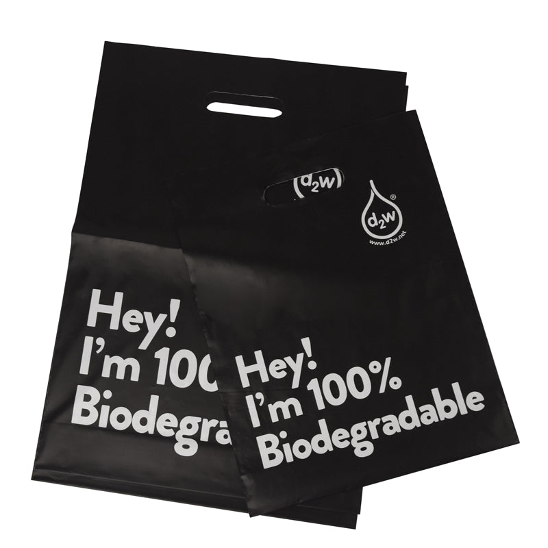 I AM BIODEGRADABLE Shopping Bag Carrier Carry Shopper Bags with Handle & Gusset Base - Black
