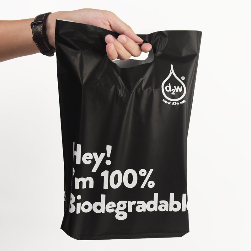 I AM BIODEGRADABLE Shopping Bag Carrier Carry Shopper Bags with Handle & Gusset Base - Black