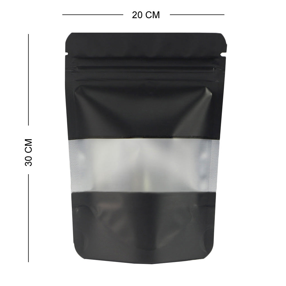 Food Bags Gussett Base Gripseal Pouch Black Small Clear Window For Food Packing