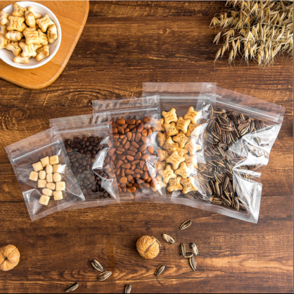 100x Both Side Clear Grip Seal Bags Flat Pouch Smell Free Strong Food Bag For Spices, Herbs, Art and Craft and more