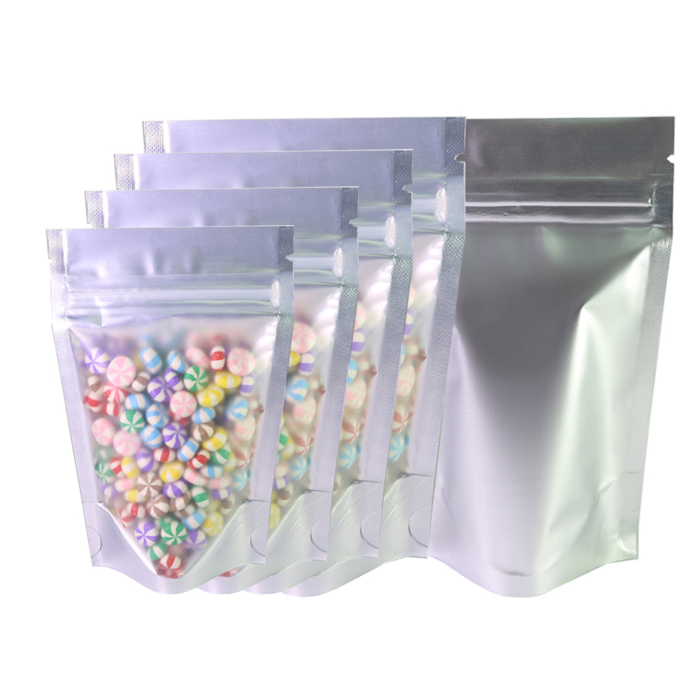 100x Clear Silver Grip Seal Bags Gusset Base Stand-Up Pouch Food Packing BPA Free and Smell Free