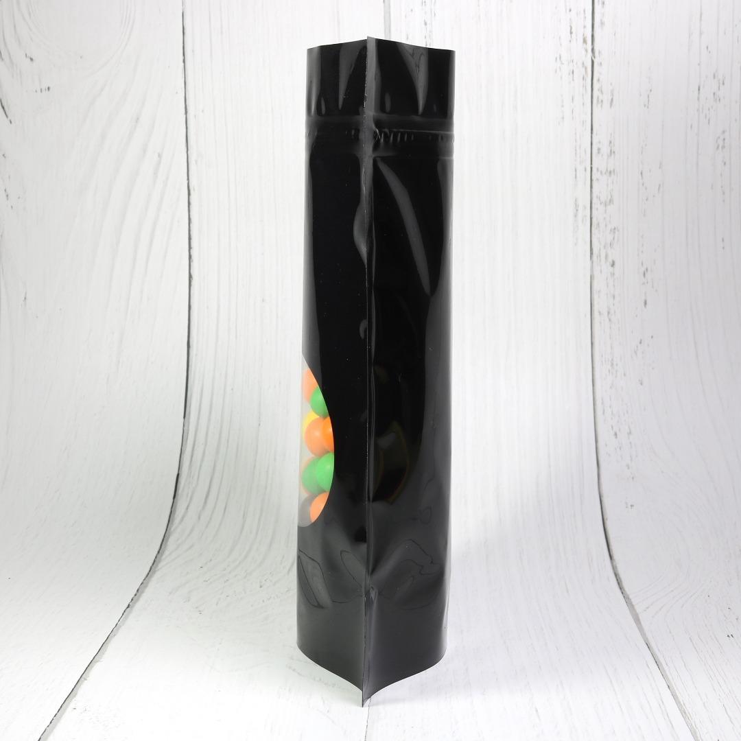 100x Grip Seal Bags Black with Round Clear Window Gusset Base Very Strong BPA Free Smell Free Food Packaging