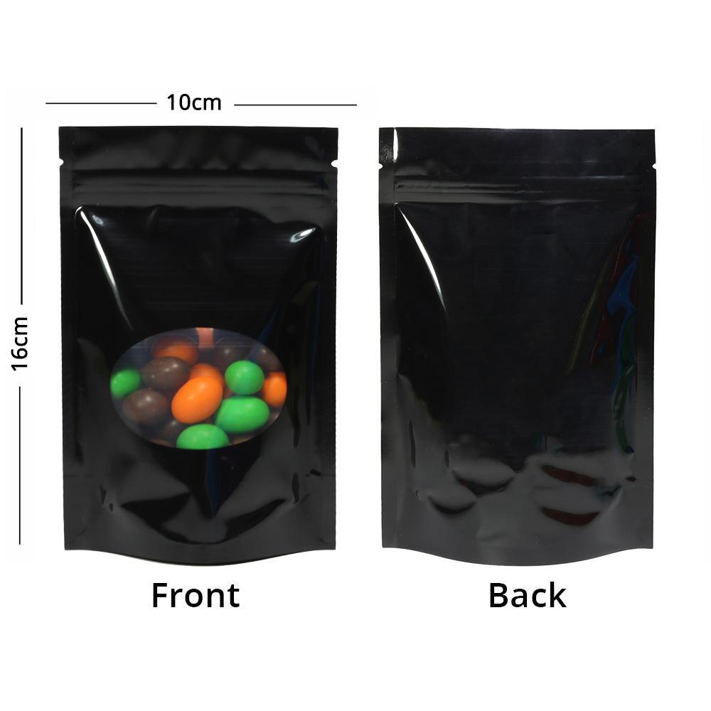 100x Grip Seal Bags Black with Round Clear Window Gusset Base Very Strong BPA Free Smell Free Food Packaging