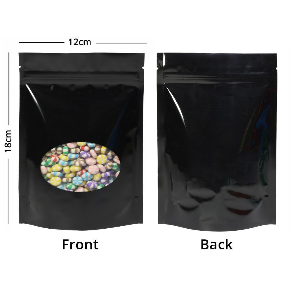 100x Grip Seal Bags Black with Round Clear Window Gusset Base Very Strong BPA Free Smell Free Food Packaging