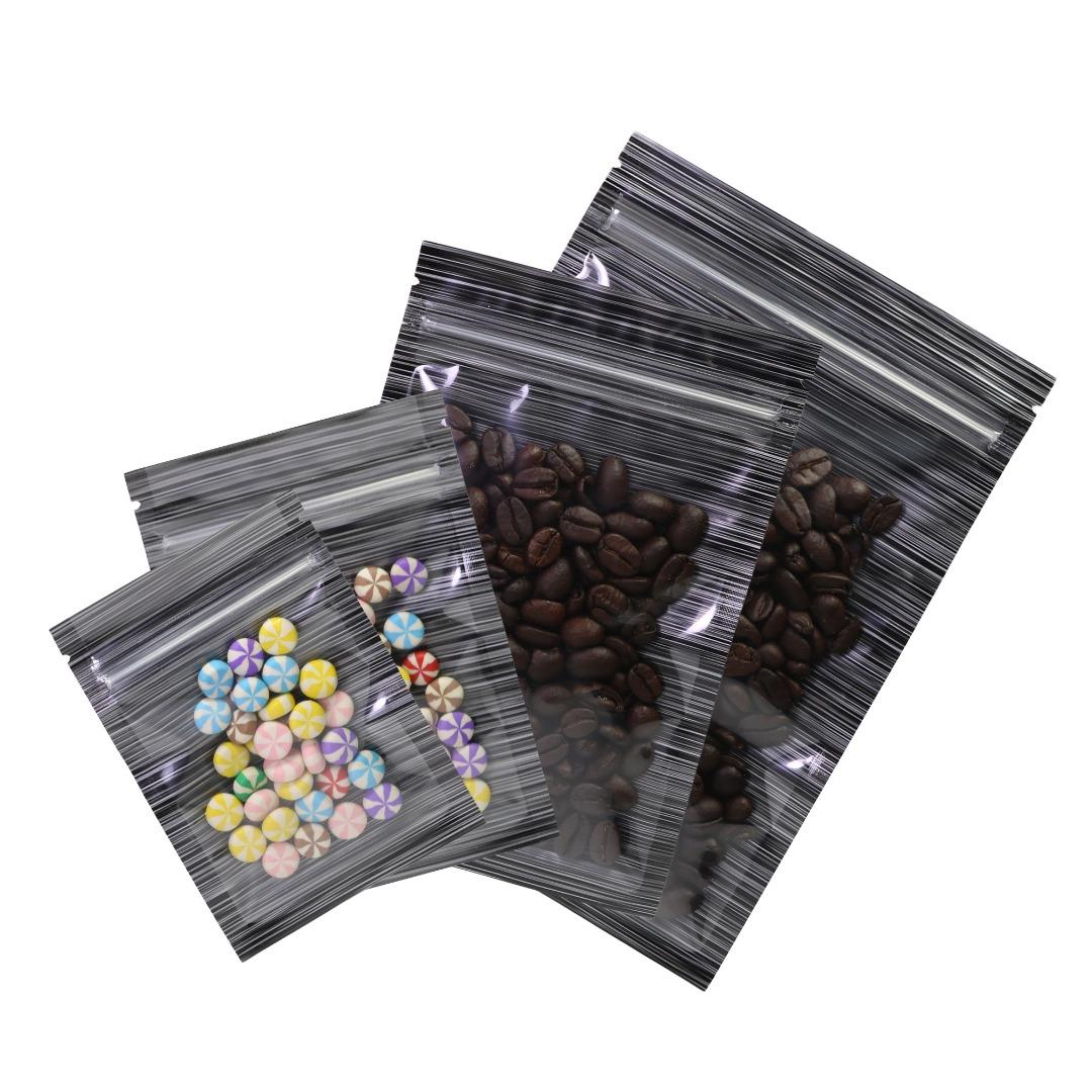 100x Clear Black Stripe Grip Seal Bags Flat Pouch For Food Packaging Heat Seal-able BPA Free Smell Free