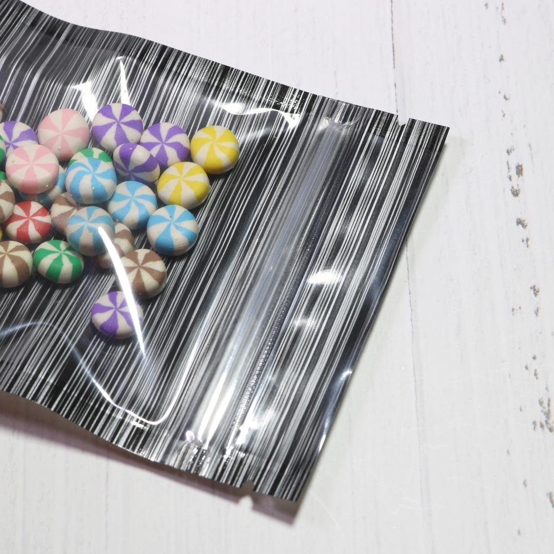 100x Clear Black Stripe Grip Seal Bags Flat Pouch For Food Packaging Heat Seal-able BPA Free Smell Free