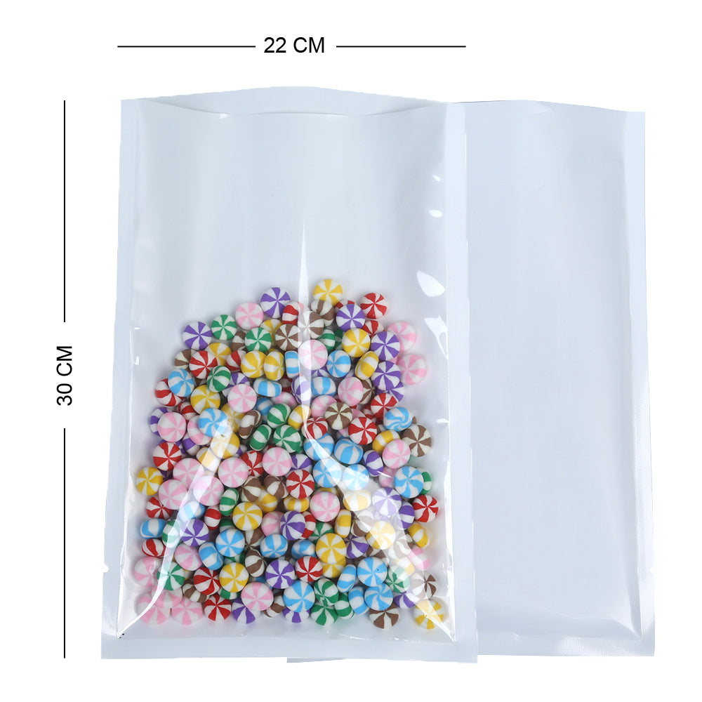 100x Clear White Open Top Bags Flat Pouch Sachet For Food Packaging Heat Sealant BPA Free Smell Free