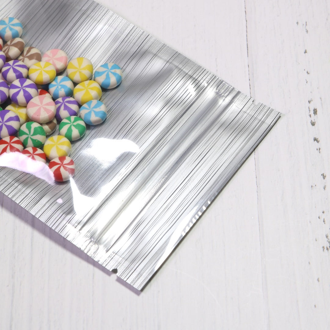 100x Clear Silver Stripe Grip Seal Bags Flat Pouch For Food Packaging Heat Seal-able BPA Free Smell Free
