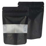 100x Black Grip Seal Bags Gusset Base Pouch w/ Small Clear Window For Food Packaging BPA Free