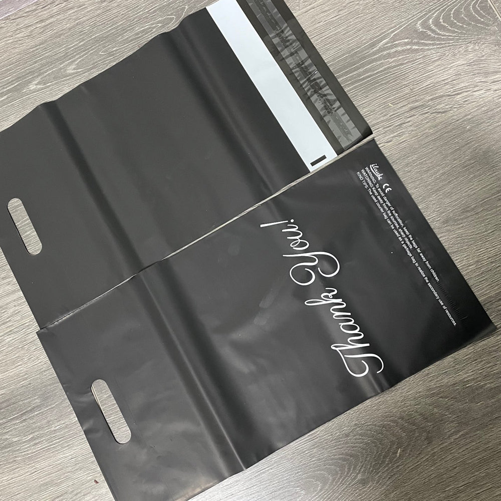 Handle Mailer Mailing Bags Postal Shipping Envelope Thank You Text Black 25x35CM/10x14 Inch