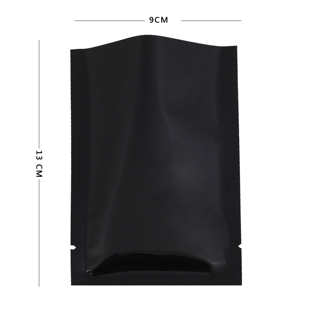 100x Open Top Bags Flat Pouch Sachet 3 Side Seal Glossy Black BPA Free Packing