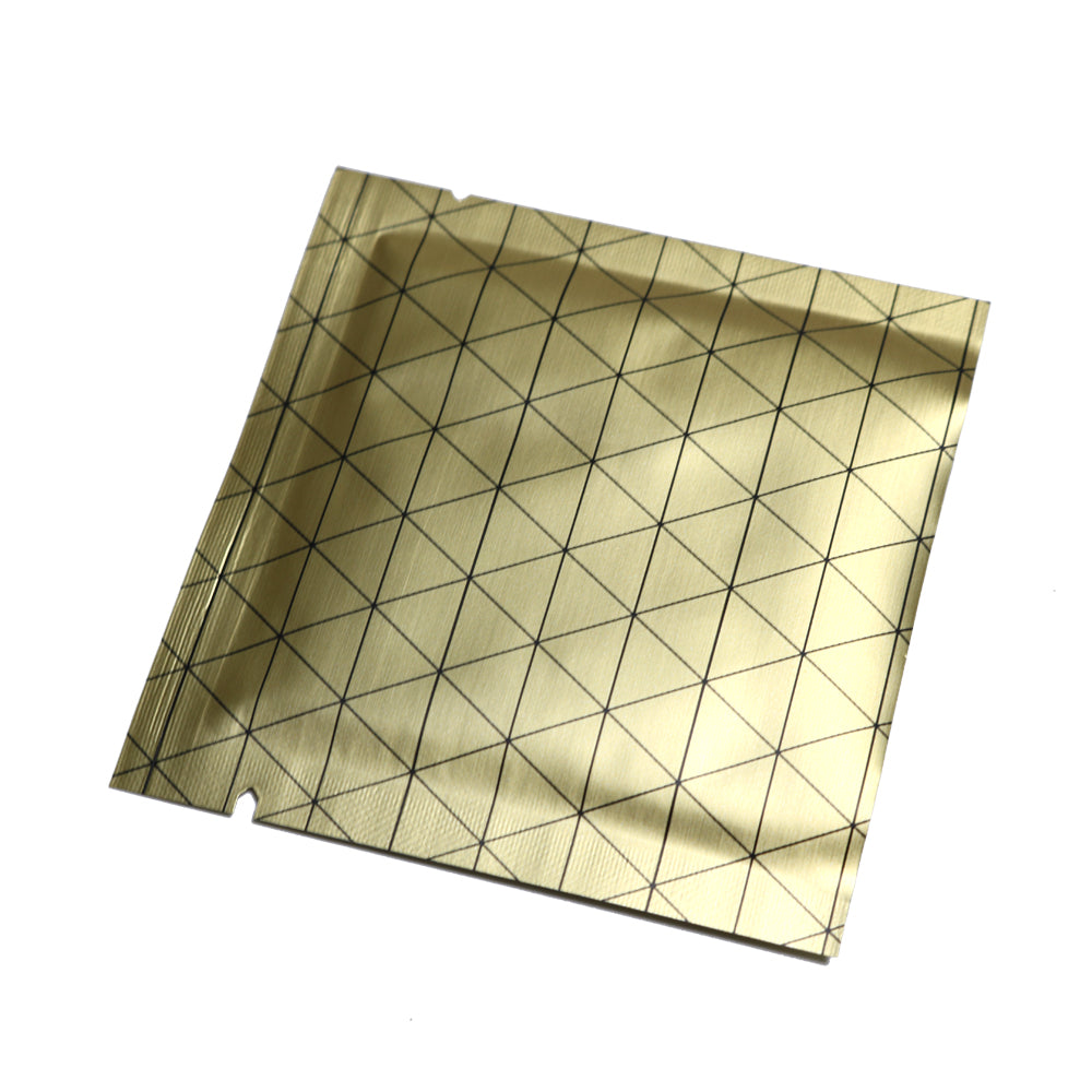 100x Open Top Bags Flat Pouch Mylar Type Heat Sealant Golden with Black Pattern