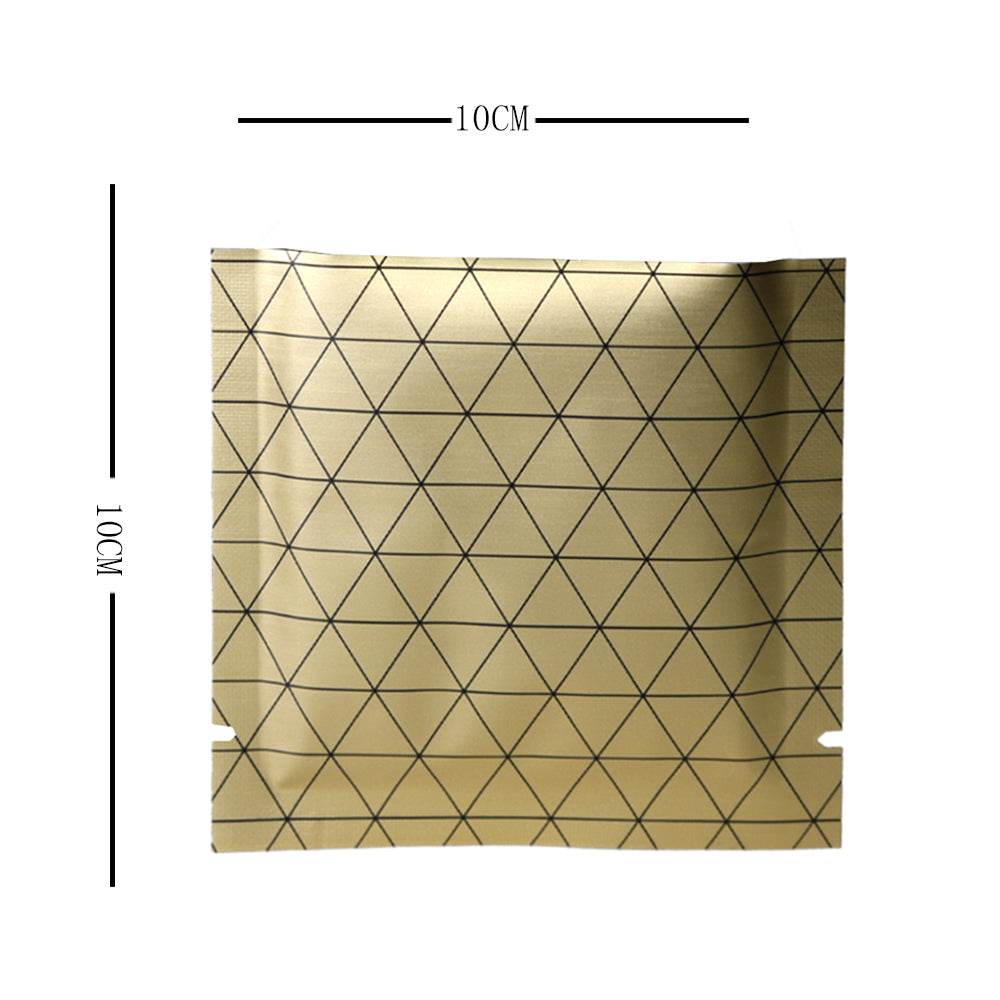 100x Open Top Bags Flat Pouch Mylar Type Heat Sealant Golden with Black Pattern