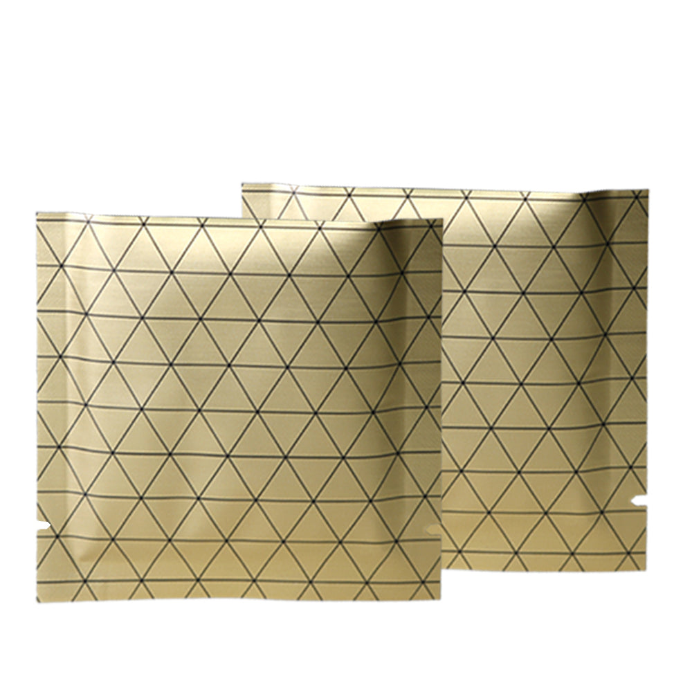100x Open Top Bags Flat Pouch Mylar Type Heat Sealant Golden with Black Pattern