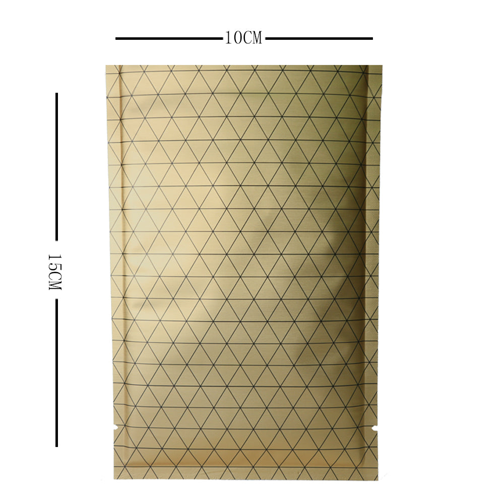 100x Open Top Bags Flat Pouch Mylar Type Heat Sealant Golden with Black Pattern