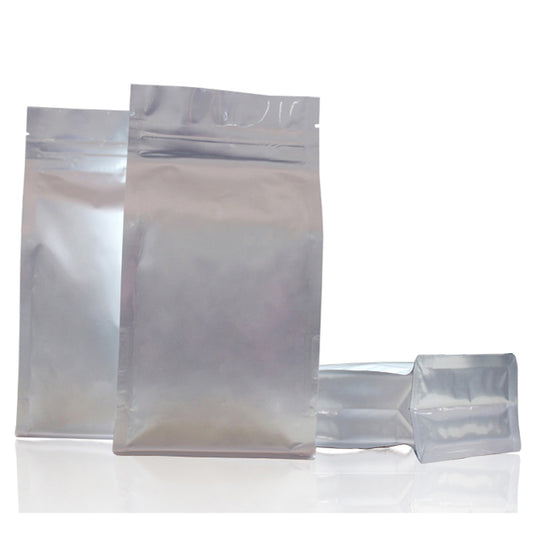 50x Silver Heavy Duty Strong Gripseal Bags Square Gusset Stand Up Smell Free Suitable For Food Packaging