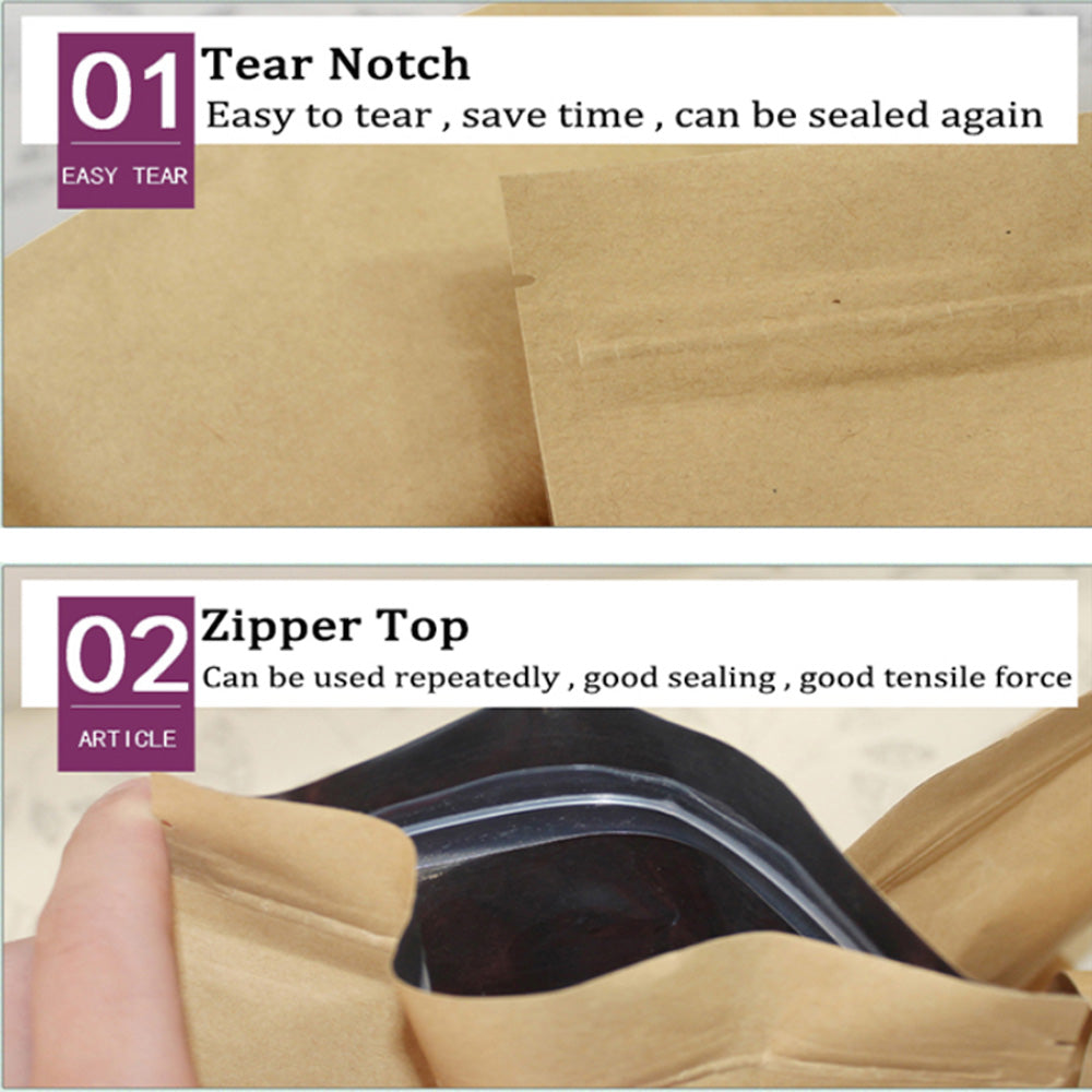 Brown Heavy Duty Craft Paper Strong Gripseal Bags Square Gusset Stand Up Smell Free Suitable For Food Packaging