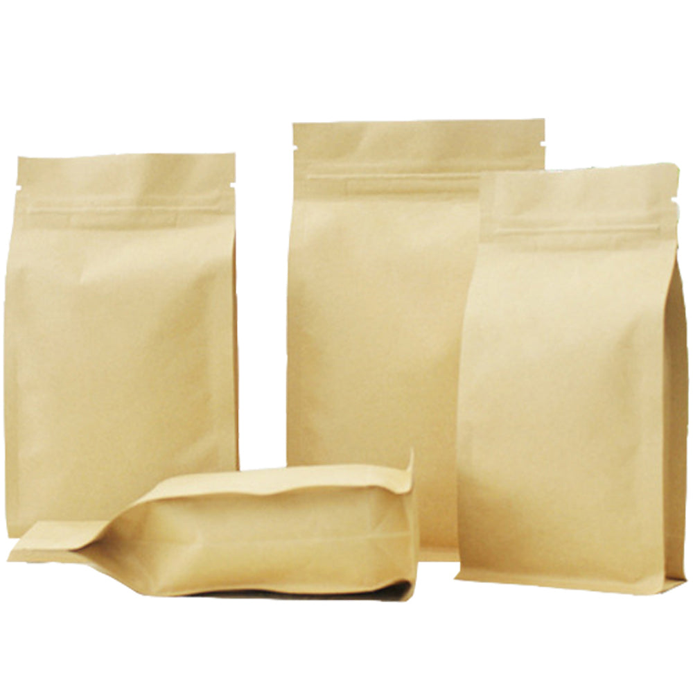 Brown Heavy Duty Craft Paper Strong Gripseal Bags Square Gusset Stand Up Smell Free Suitable For Food Packaging