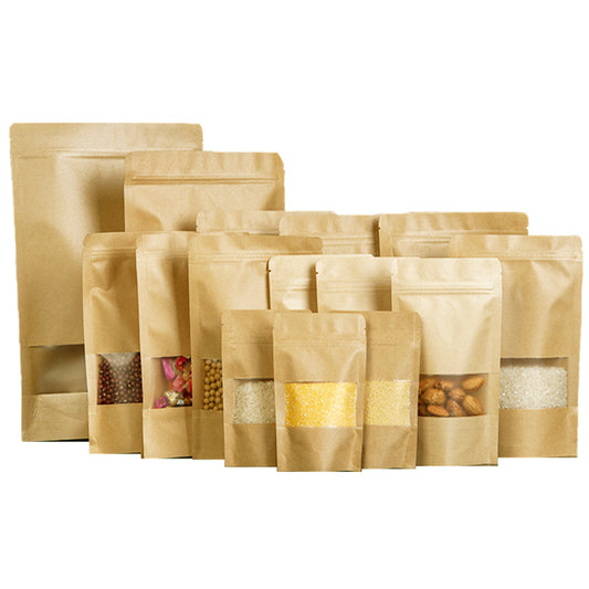 Brown Strong Grip Seal Gusset Craft Paper Bags Smell Free with Clear Window