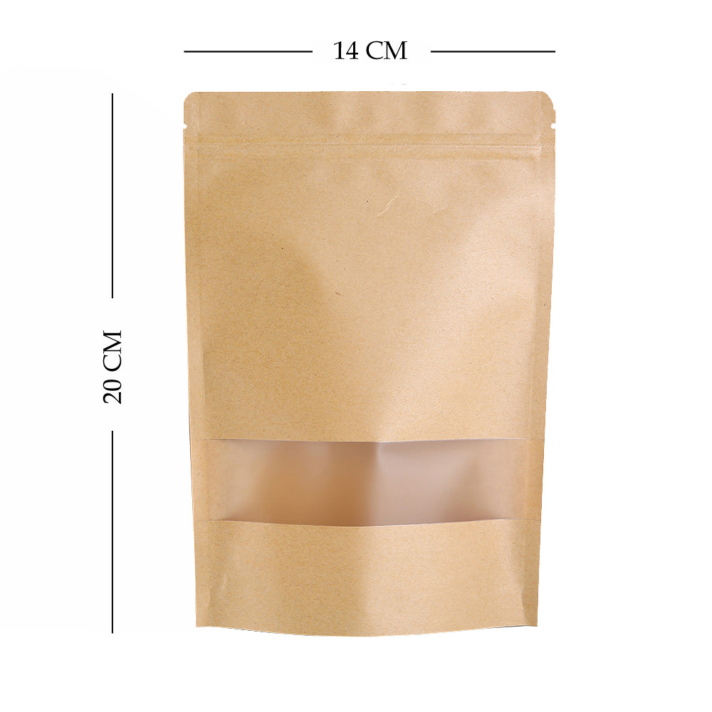 Brown Strong Grip Seal Gusset Craft Paper Bags Smell Free with Clear Window