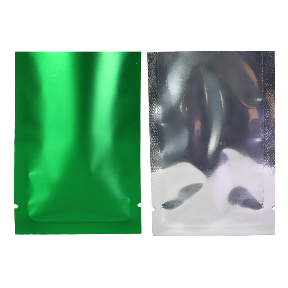 100x Open Top Food Bags Flat Sachet Pack Heat Sealant BPA Free Clear/Green