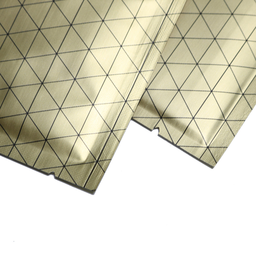 100x Open Top Bags Flat Pouch Mylar Type Heat Sealant Golden with Black Pattern