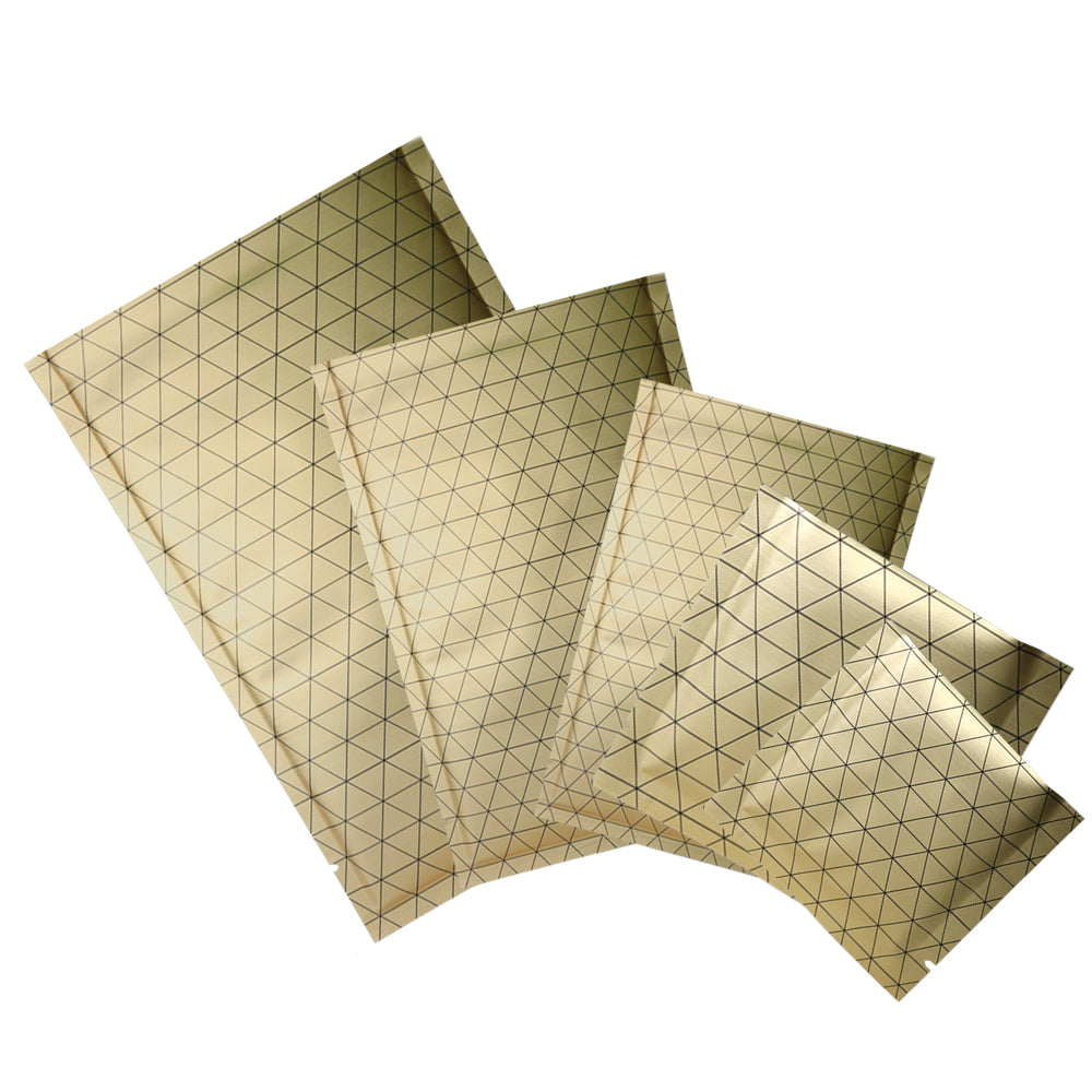 100x Open Top Bags Flat Pouch Mylar Type Heat Sealant Golden with Black Pattern