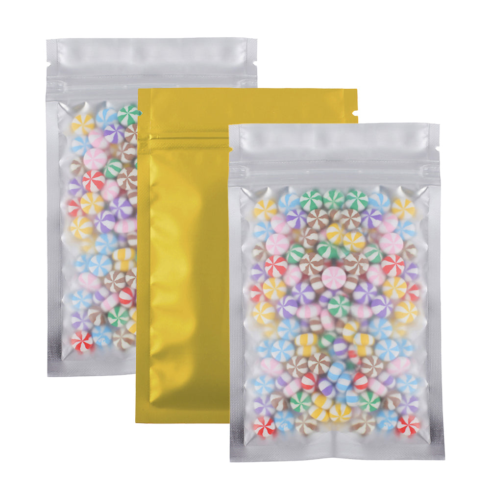 100x Food Bags Zip Seal Lock Gripseal Flat Pouch 8.5x13cm BPA Free Clear Golden
