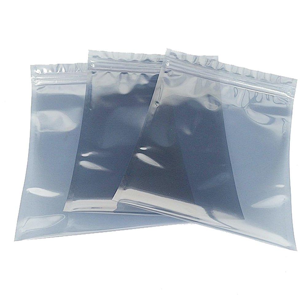 Anti-Static ESD Shielding Grip Seal Bags Flat Pouch Metallic Transparent Grey