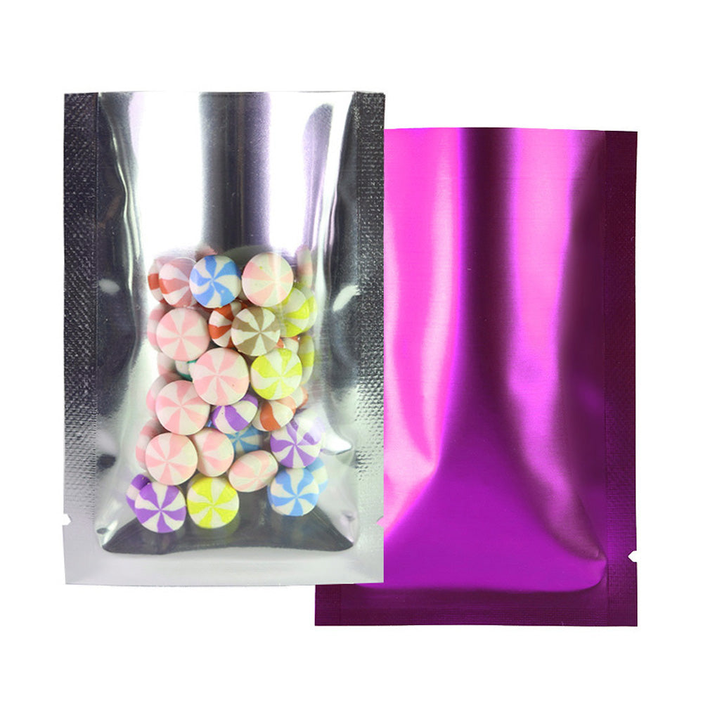 100x Open Top Food Mylar Bags Flat Pouch Sachet Clear/Purplish Pink BPA Free