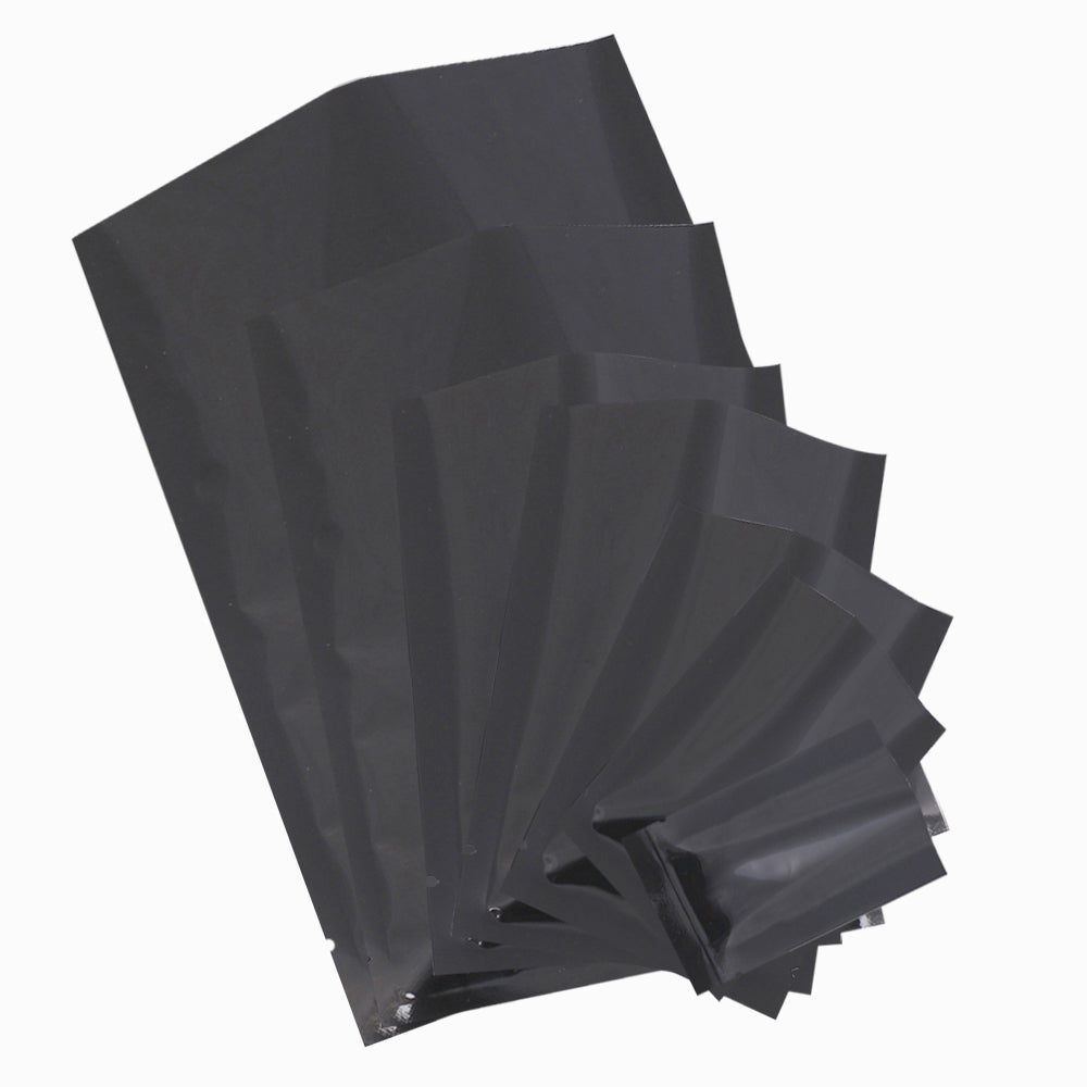 100x Open Top Bags Flat Pouch Sachet 3 Side Seal Glossy Black BPA Free Packing