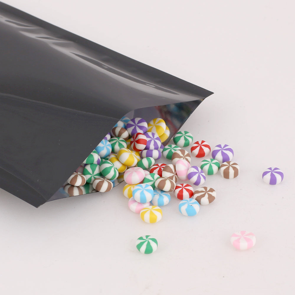 100x Open Top Bags Flat Pouch Sachet 3 Side Seal Glossy Black BPA Free Packing