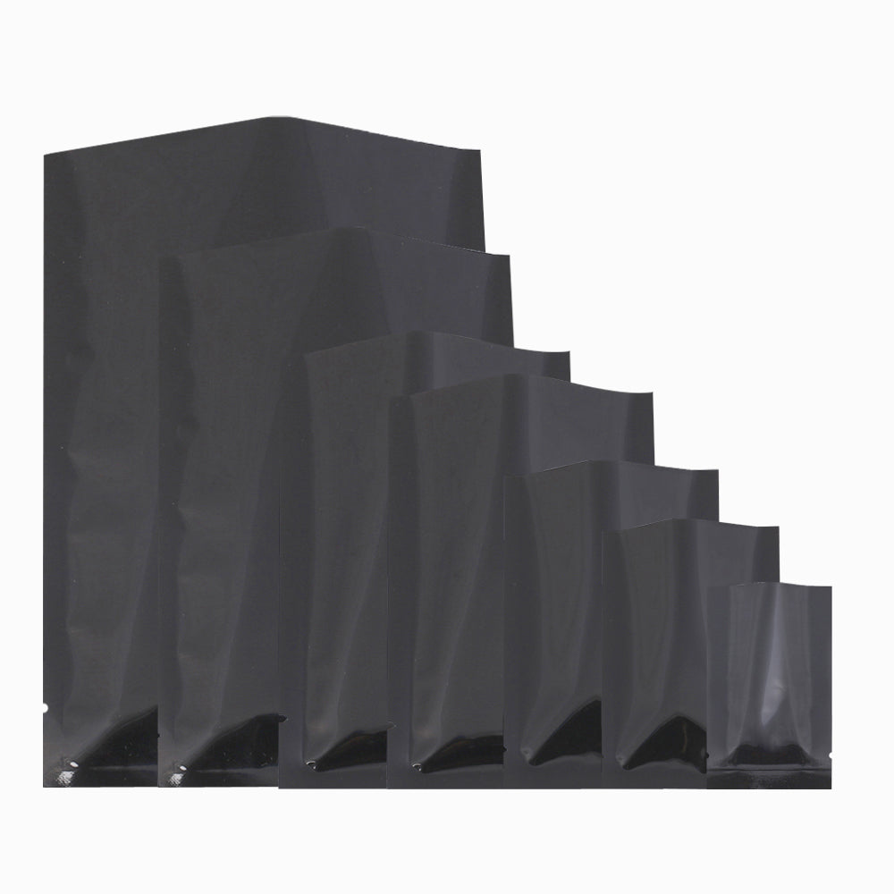 100x Open Top Bags Flat Pouch Sachet 3 Side Seal Glossy Black BPA Free Packing
