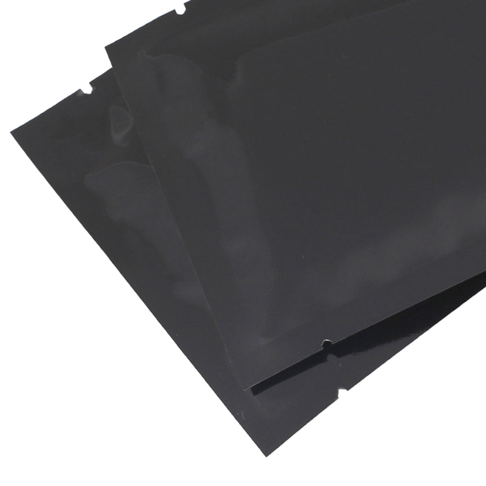 100x Open Top Bags Flat Pouch Sachet 3 Side Seal Glossy Black BPA Free Packing