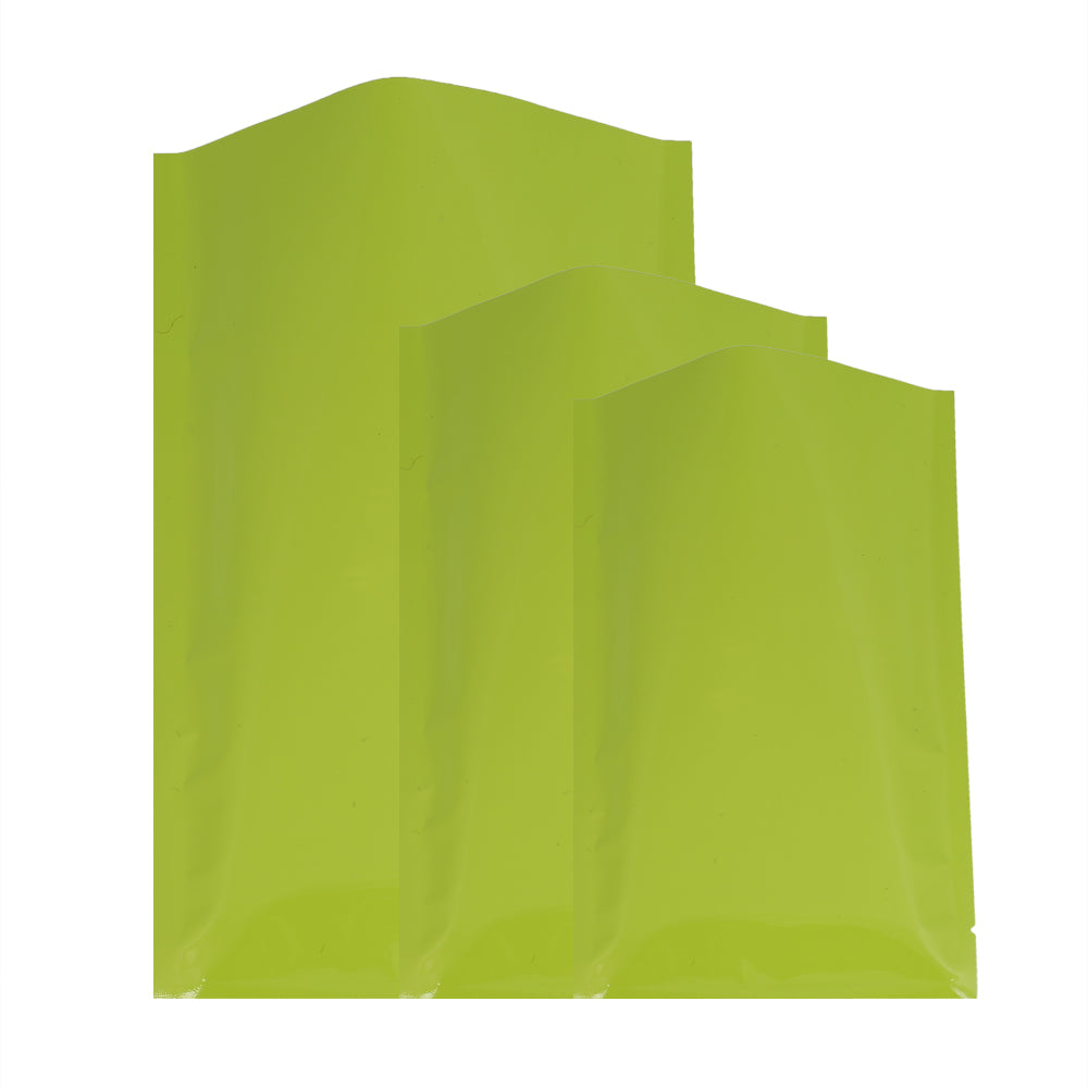100x Green Silver Foil Glossy Mylar Heat Sealant Bags Open Top Flat Pouch Pack