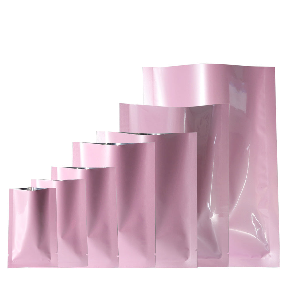 100x Gloss Pink Open Top Mylar Bags Flat Pouch 3 Side Seal Heatseal BPA Free