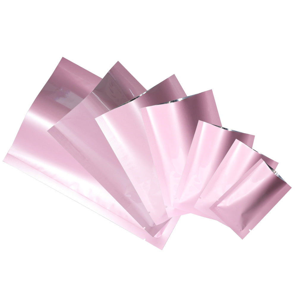 100x Gloss Pink Open Top Mylar Bags Flat Pouch 3 Side Seal Heatseal BPA Free