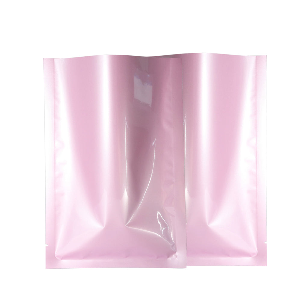 100x Gloss Pink Open Top Mylar Bags Flat Pouch 3 Side Seal Heatseal BPA Free