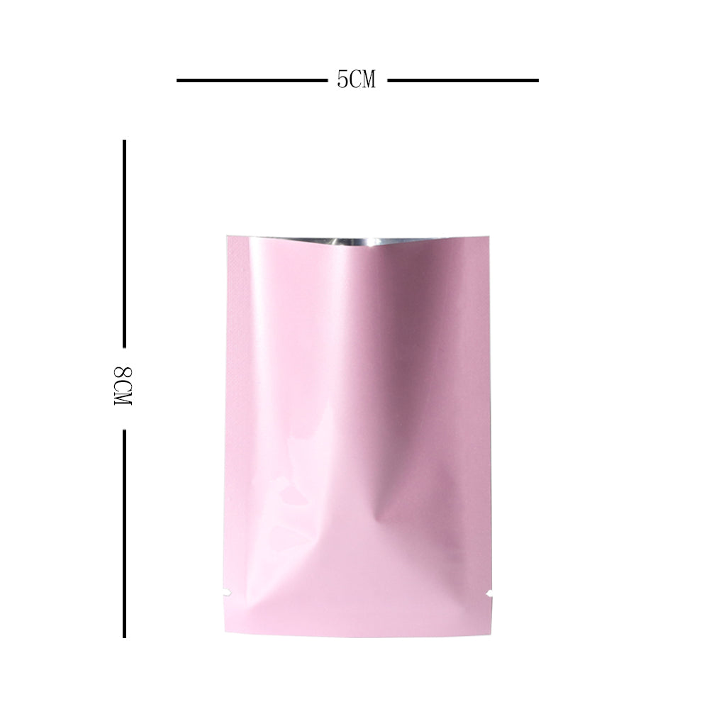 100x Gloss Pink Open Top Mylar Bags Flat Pouch 3 Side Seal Heatseal BPA Free